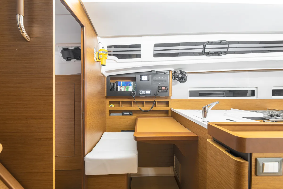 Salon of Irene, a Jeanneau Sun Odyssey 410 sailboat at Athens, Greece
