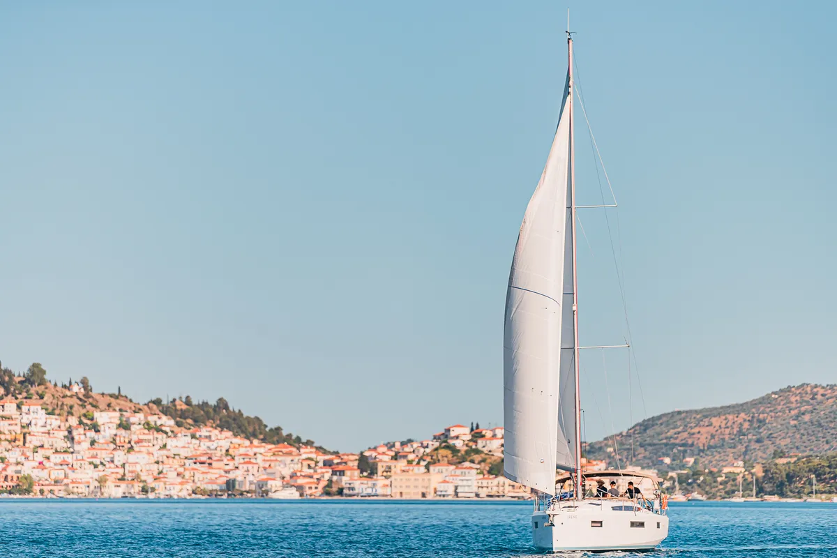 Exterior view of Irene, a Jeanneau Sun Odyssey 410 sailboat at Athens, Greece