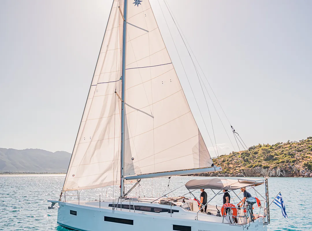 Exterior view of Irene, a Jeanneau Sun Odyssey 410 sailboat at Athens, Greece