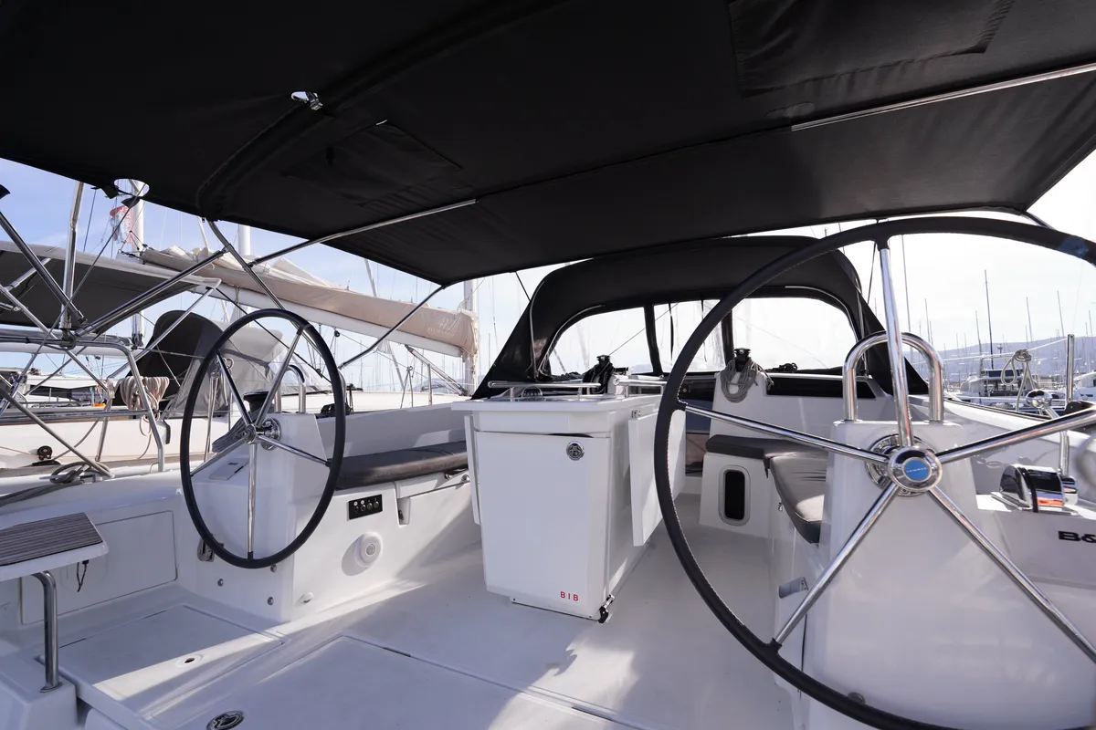 Cockpit of Joy, a Beneteau Oceanis 40.1 sailboat at Municipal Unit of Lefkada, Greece