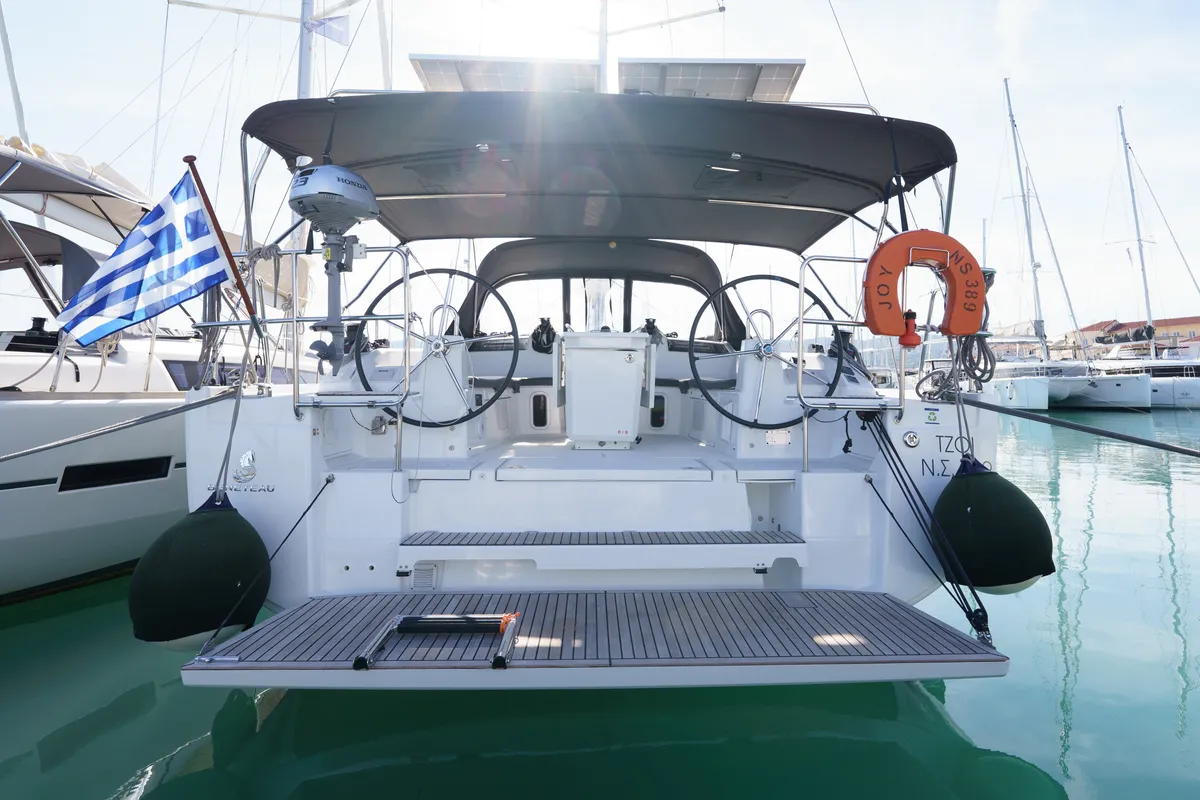 Exterior view of Joy, a Beneteau Oceanis 40.1 sailboat at Municipal Unit of Lefkada, Greece