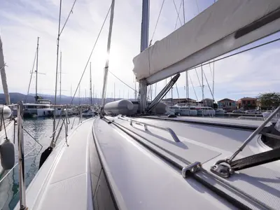 Deck of Joy, a Beneteau Oceanis 40.1 sailboat at Municipal Unit of Lefkada, Greece
