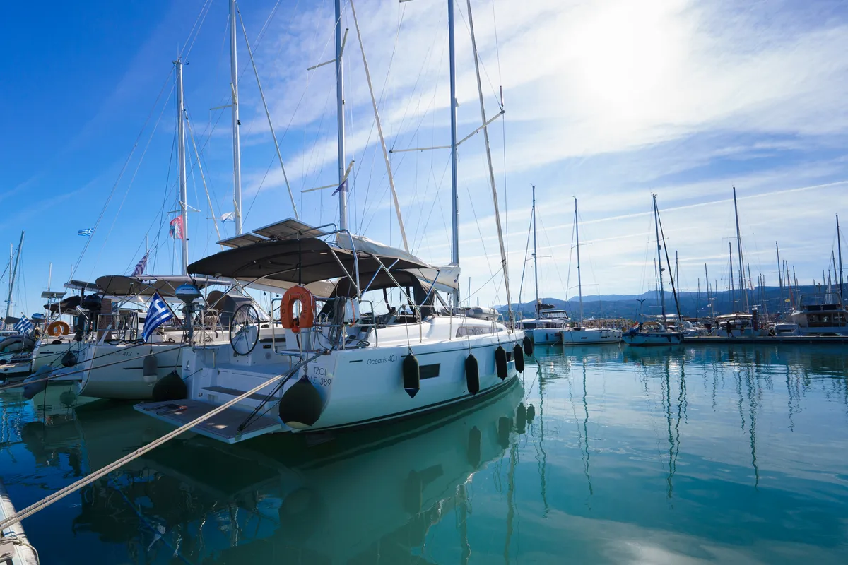 Exterior view of Joy, a Beneteau Oceanis 40.1 sailboat at Municipal Unit of Lefkada, Greece