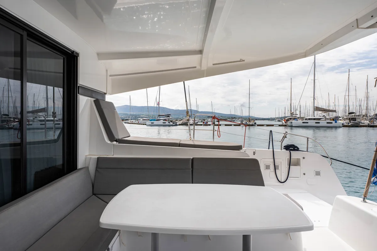 Deck of Nala, a Lagoon 42 catamaran at Municipal Unit of Lefkada, Greece