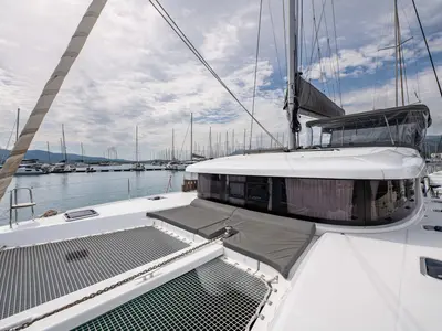 Deck of Nala, a Lagoon 42 catamaran at Municipal Unit of Lefkada, Greece