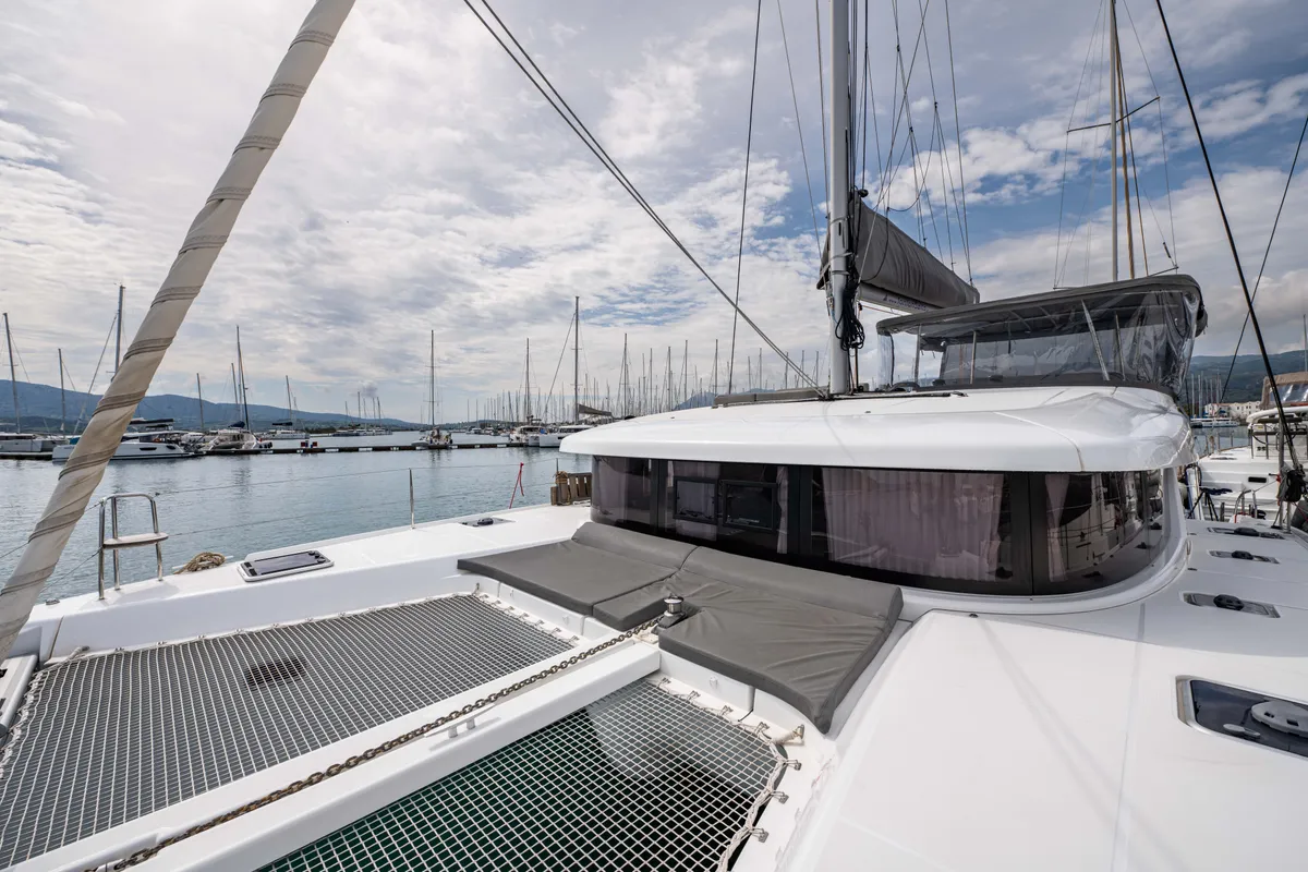 Deck of Nala, a Lagoon 42 catamaran at Municipal Unit of Lefkada, Greece