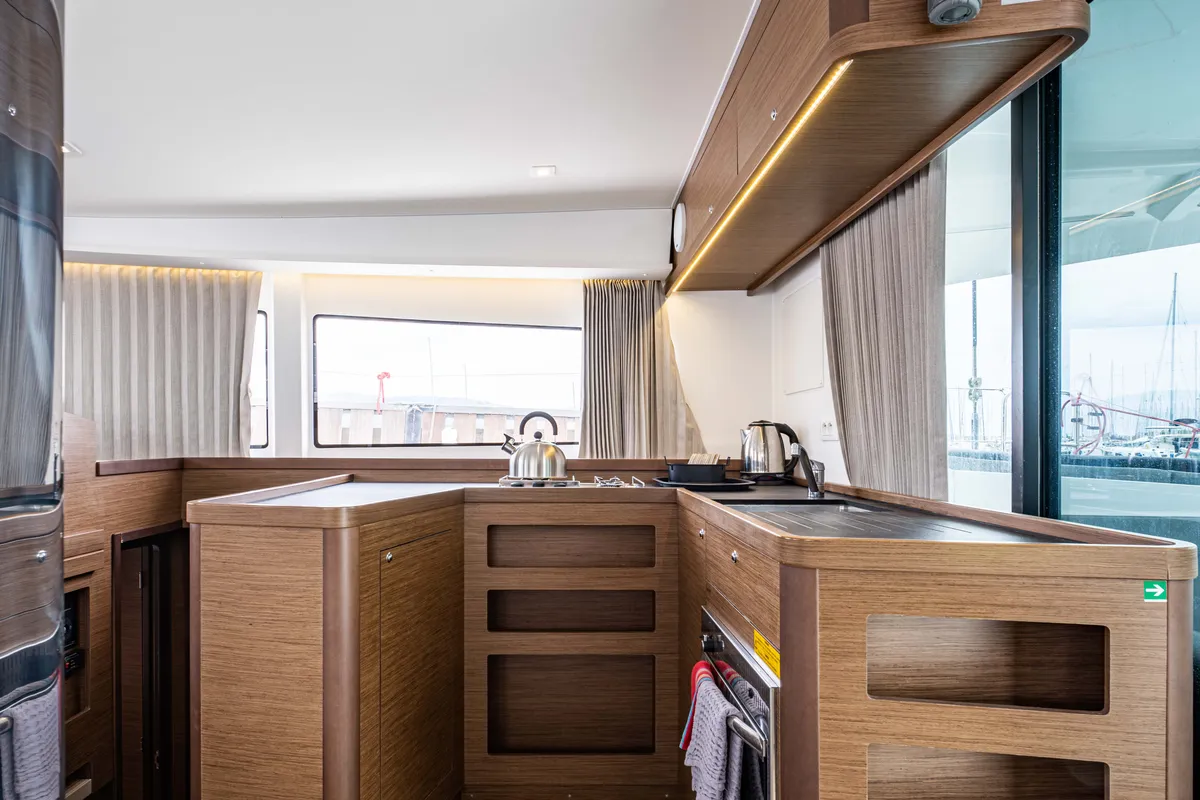 Galley of Nala, a Lagoon 42 catamaran at Municipal Unit of Lefkada, Greece