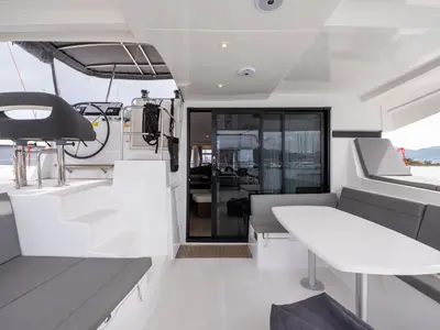 Cockpit of Nala, a Lagoon 42 catamaran at Municipal Unit of Lefkada, Greece