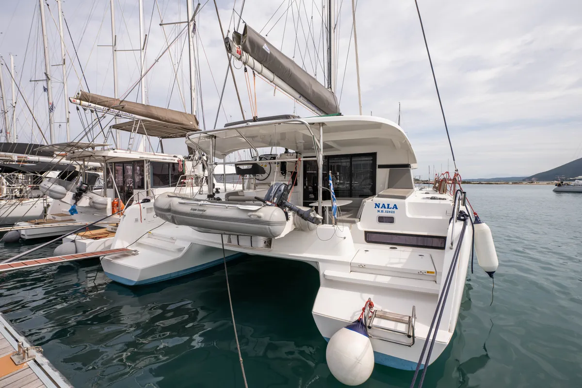 Exterior view of Nala, a Lagoon 42 catamaran at Municipal Unit of Lefkada, Greece
