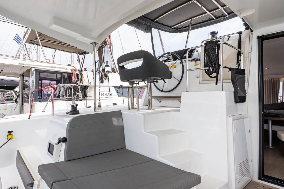 Cockpit of Nala, a Lagoon 42 catamaran at Municipal Unit of Lefkada, Greece