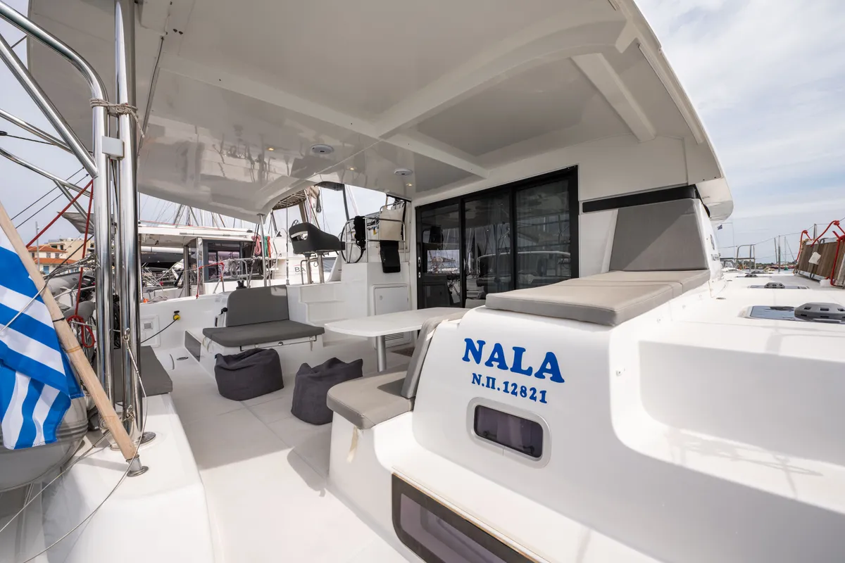 Deck of Nala, a Lagoon 42 catamaran at Municipal Unit of Lefkada, Greece