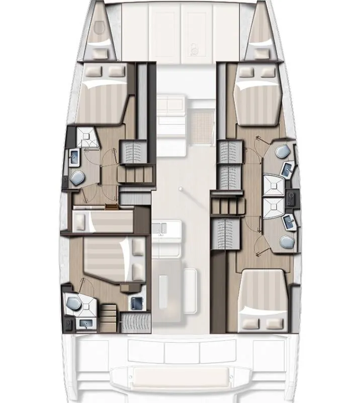 Floor plan of Lux, a Bali 4.6 catamaran at Palermo, Italy