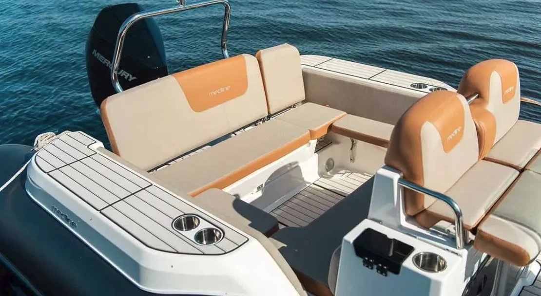 Deck of Clerose, a Zodiac Medline 7.5 RIB at La Rochelle, France