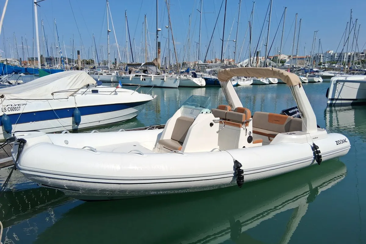 Exterior view of Clerose, a Zodiac Medline 7.5 RIB at La Rochelle, France