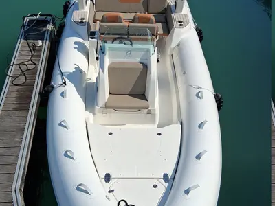 Deck of Clerose, a Zodiac Medline 7.5 RIB at La Rochelle, France