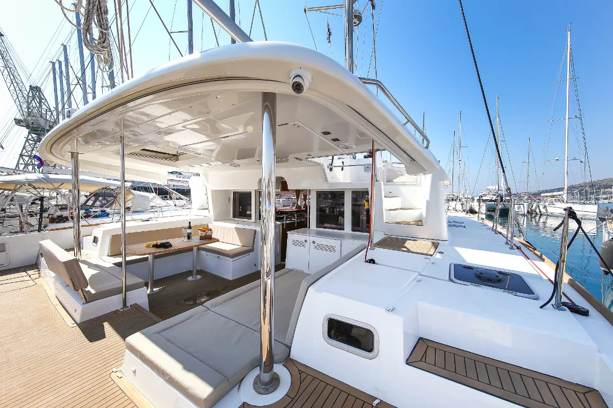 Deck of Fenadi, a Lagoon 450 F catamaran at Grad Trogir, Croatia
