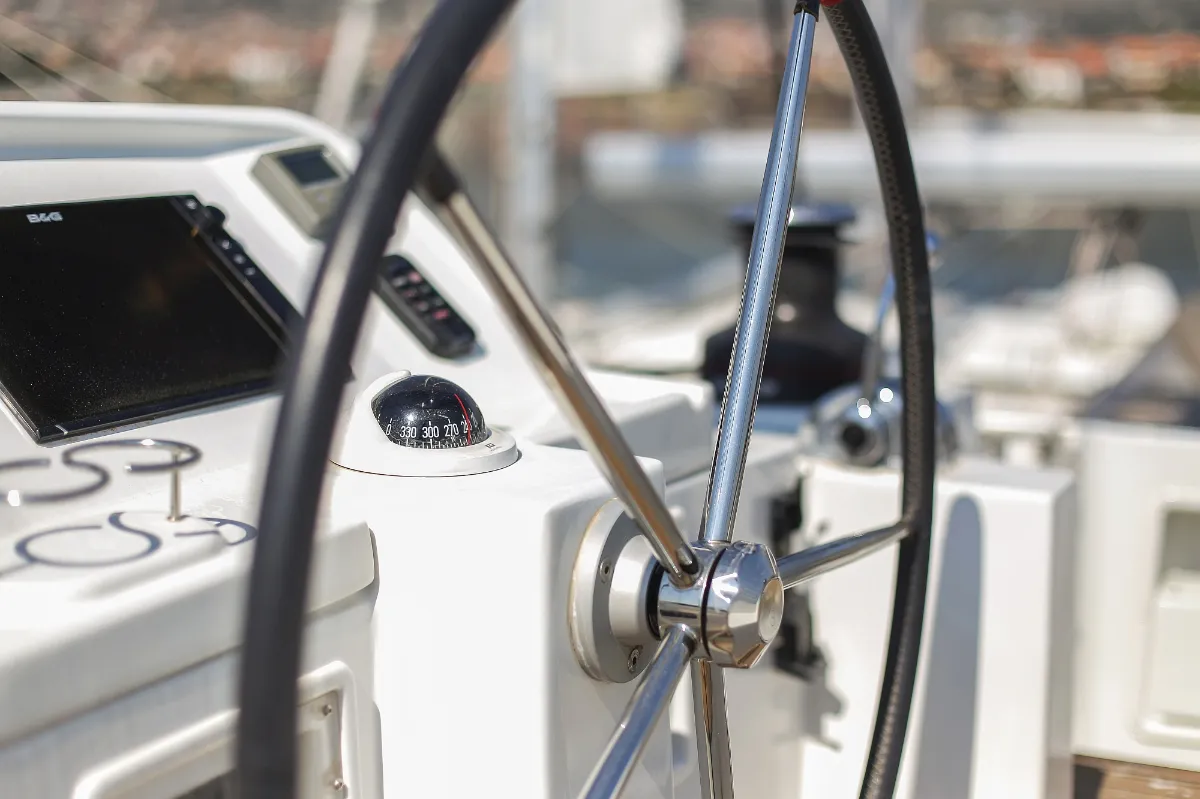 Cockpit of Fenadi, a Lagoon 450 F catamaran at Grad Trogir, Croatia