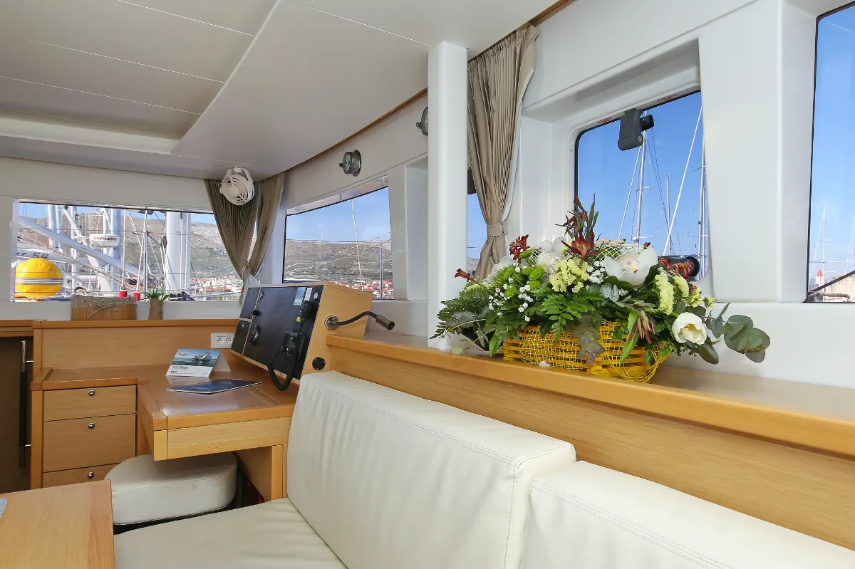 Salon of Fenadi, a Lagoon 450 F catamaran at Grad Trogir, Croatia