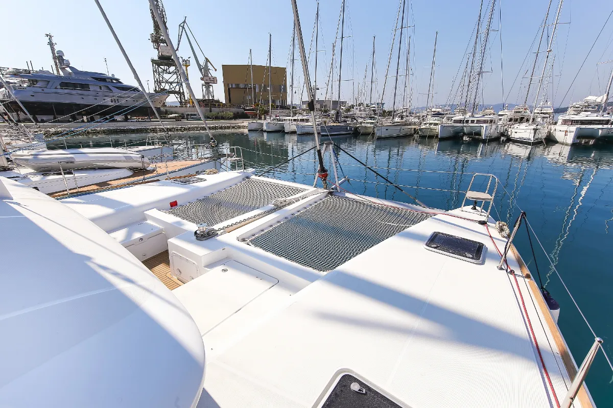 Deck of Fenadi, a Lagoon 450 F catamaran at Grad Trogir, Croatia