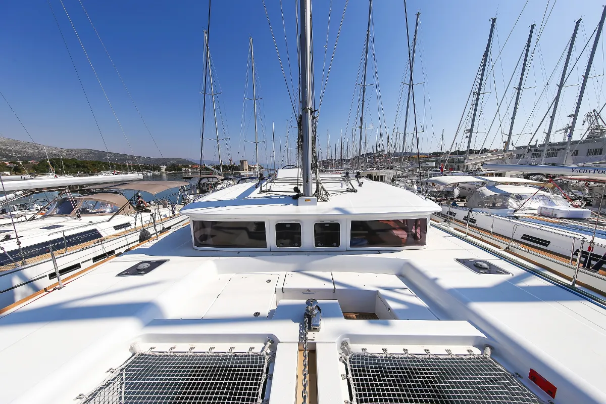 Deck of Fenadi, a Lagoon 450 F catamaran at Grad Trogir, Croatia