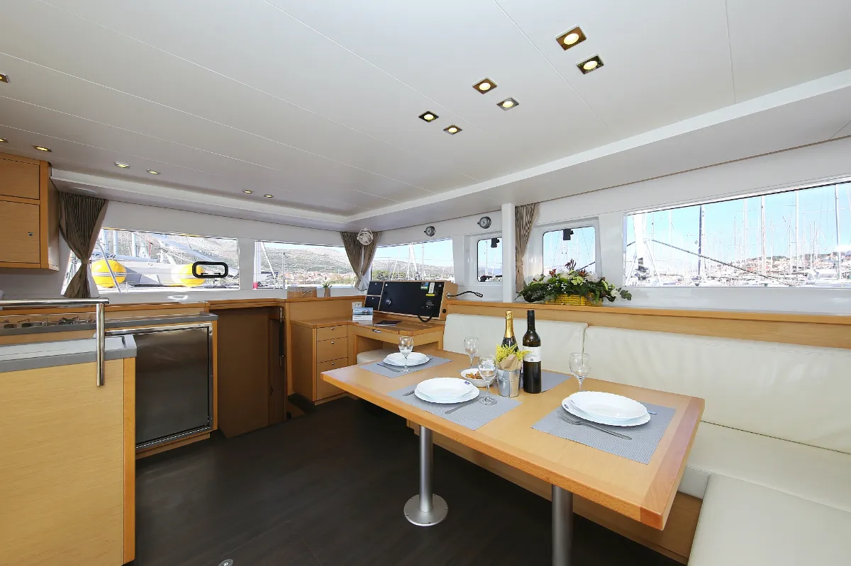 Salon of Fenadi, a Lagoon 450 F catamaran at Grad Trogir, Croatia