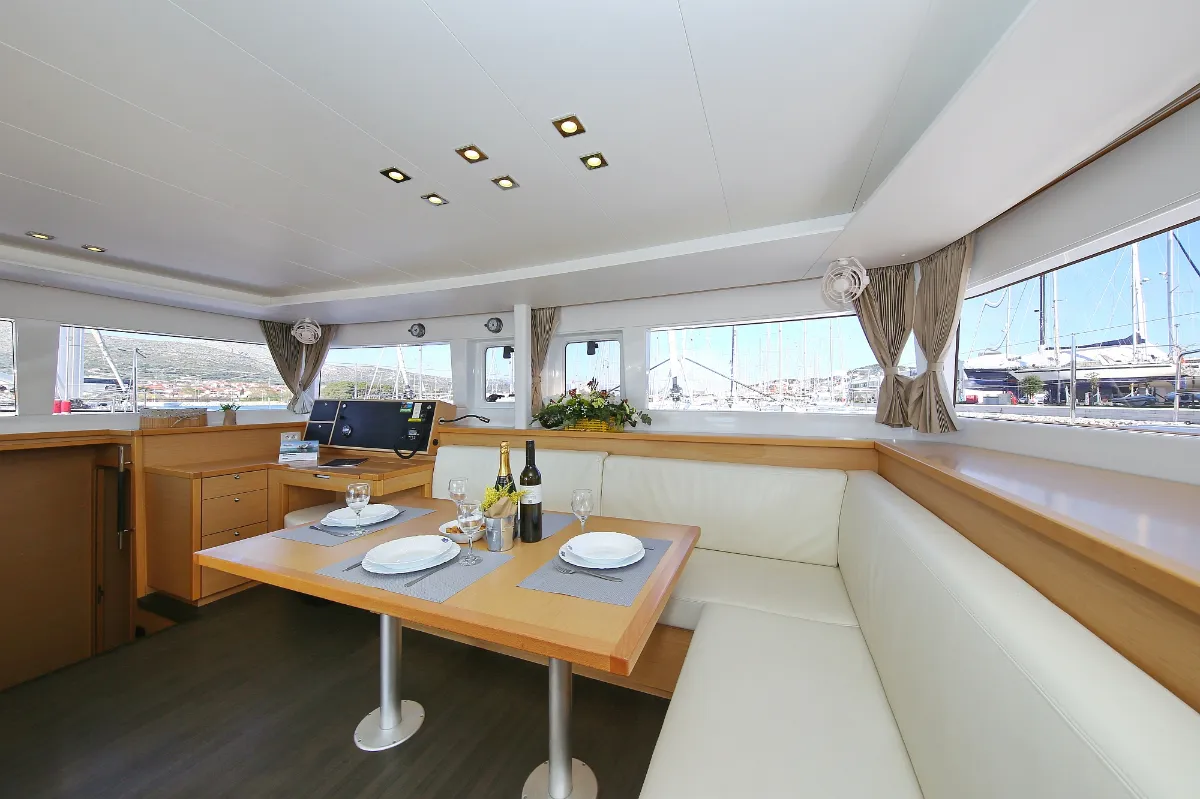 Salon of Fenadi, a Lagoon 450 F catamaran at Grad Trogir, Croatia