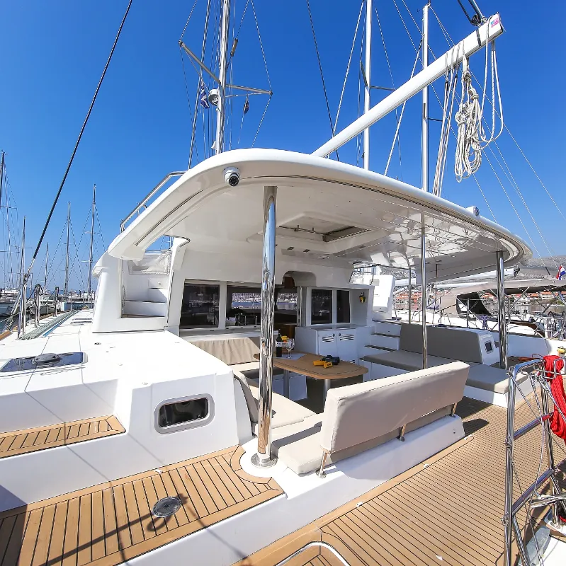 Deck of Fenadi, a Lagoon 450 F catamaran at Grad Trogir, Croatia