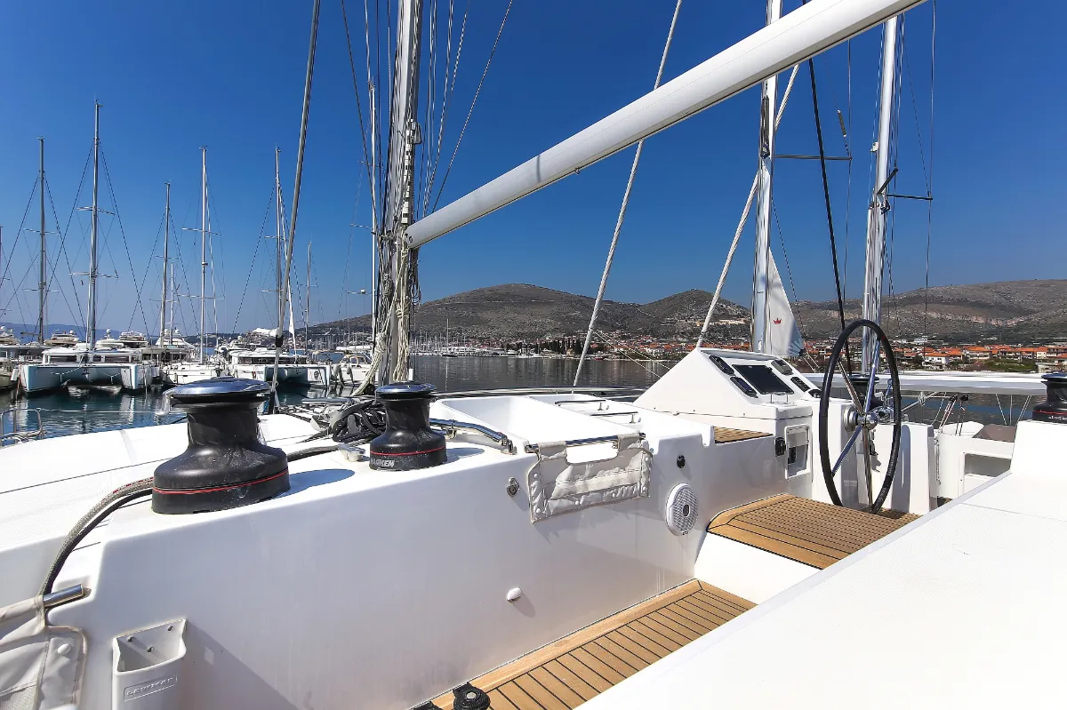 Cockpit of Fenadi, a Lagoon 450 F catamaran at Grad Trogir, Croatia
