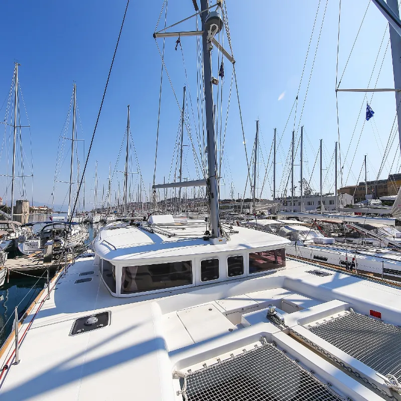 Cockpit of Fenadi, a Lagoon 450 F catamaran at Grad Trogir, Croatia