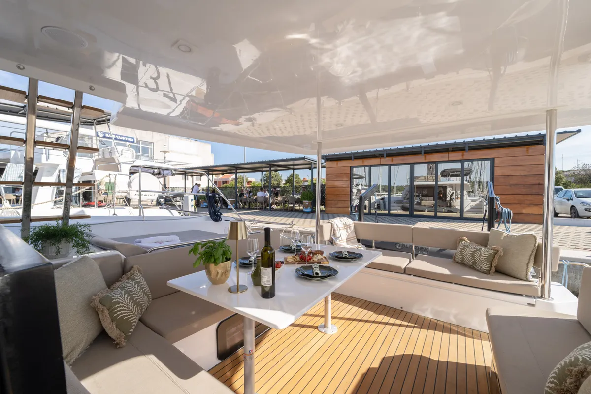 Rosinante, a Aventura 37 catamaran at Pirovac, Croatia