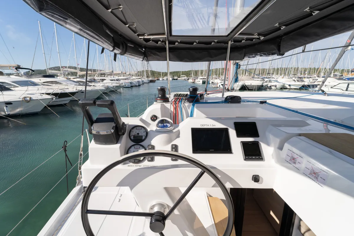 Rosinante, a Aventura 37 catamaran at Pirovac, Croatia