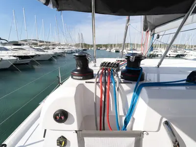 Rosinante, a Aventura 37 catamaran at Pirovac, Croatia