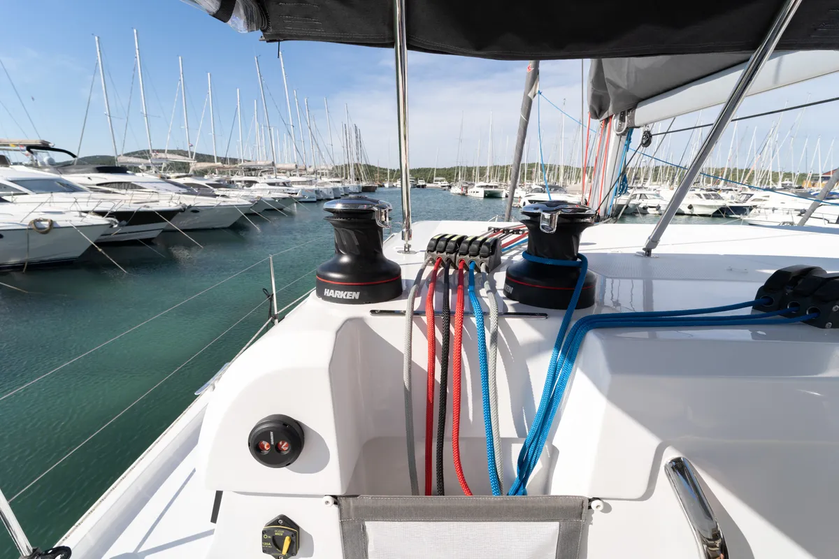 Rosinante, a Aventura 37 catamaran at Pirovac, Croatia