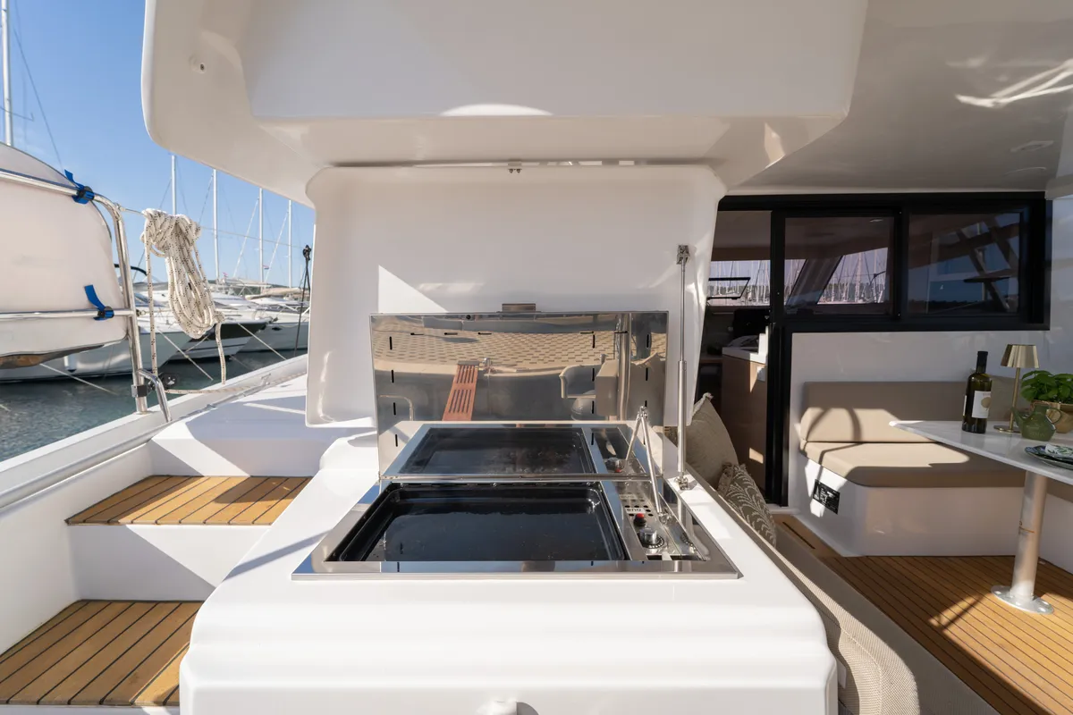Rosinante, a Aventura 37 catamaran at Pirovac, Croatia