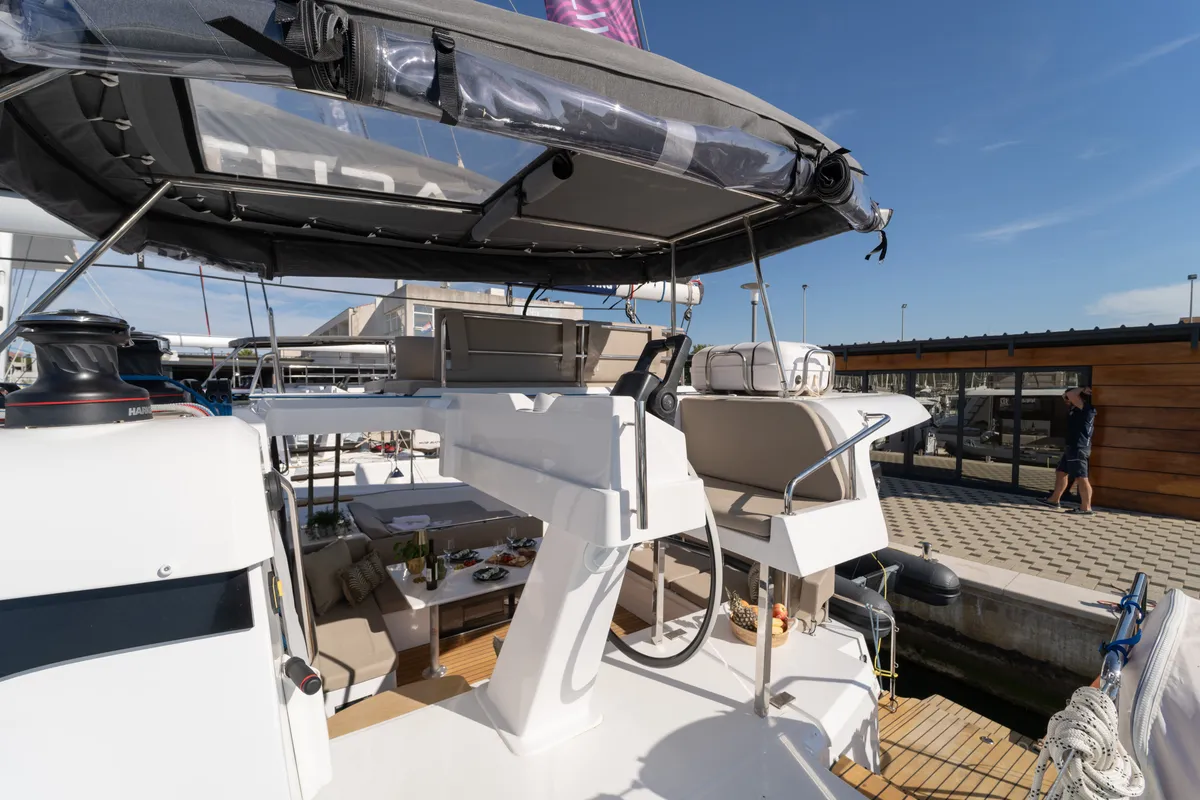Rosinante, a Aventura 37 catamaran at Pirovac, Croatia