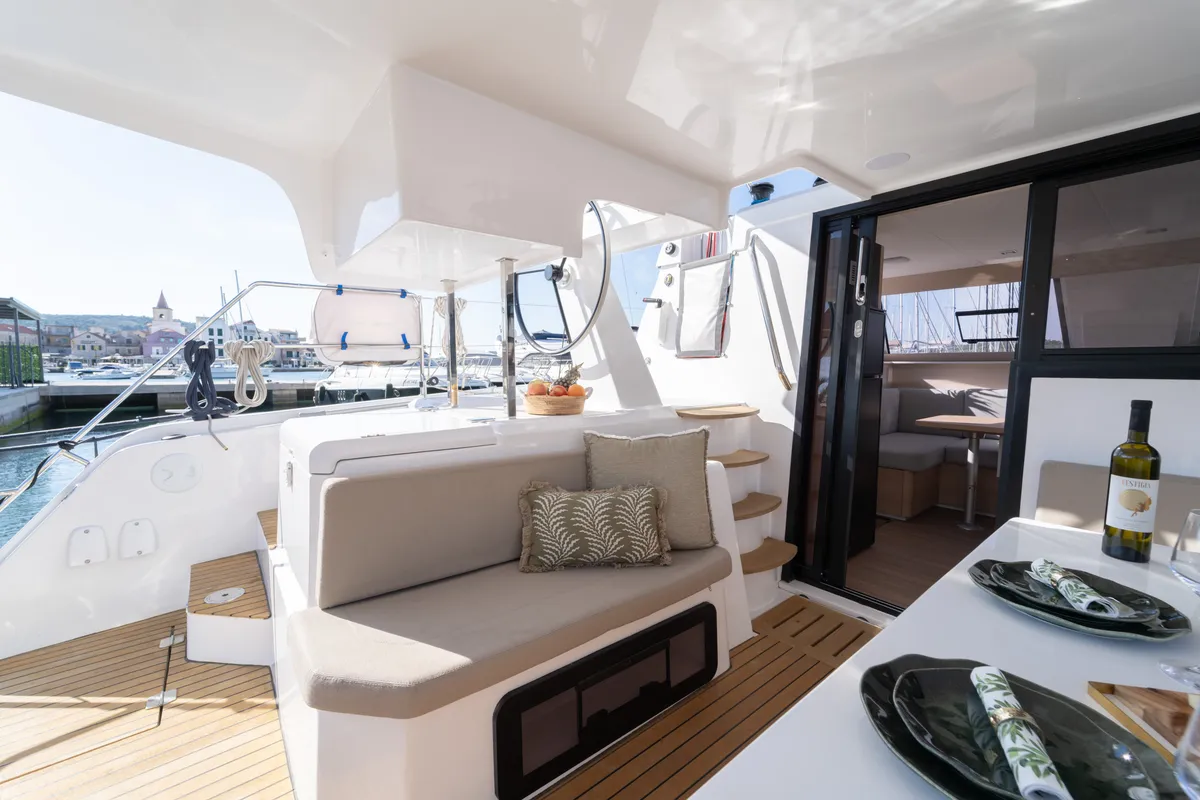 Rosinante, a Aventura 37 catamaran at Pirovac, Croatia