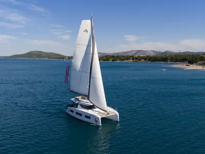 Rosinante, a Aventura 37 catamaran at Pirovac, Croatia