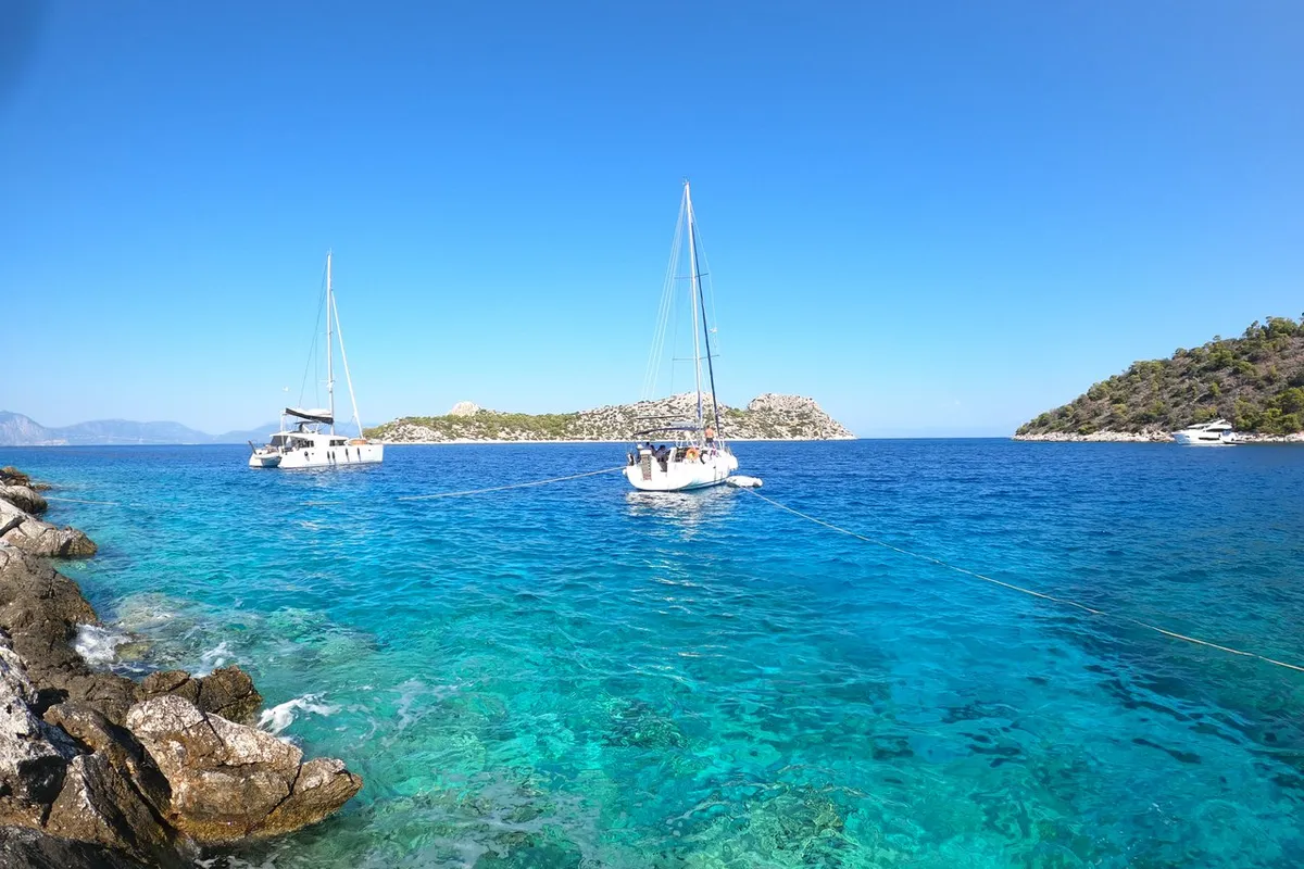 Exterior view of Serenity, a Beneteau Oceanis 43 sailboat at Athens, Greece