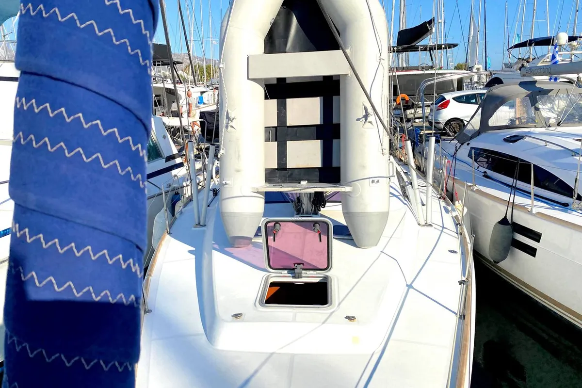 Deck of Serenity, a Beneteau Oceanis 43 sailboat at Athens, Greece