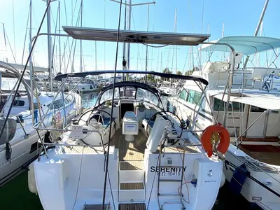 Cockpit of Serenity, a Beneteau Oceanis 43 sailboat at Athens, Greece