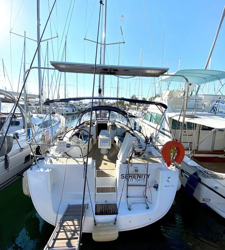 Cockpit of Serenity, a Beneteau Oceanis 43 sailboat at Athens, Greece