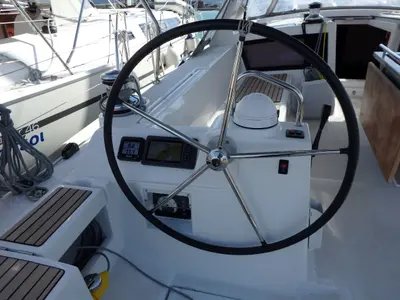 Cockpit of Joy, a Beneteau Oceanis 48 sailboat at Municipal Unit of Lefkada, Greece