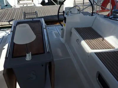 Deck of Joy, a Beneteau Oceanis 48 sailboat at Municipal Unit of Lefkada, Greece