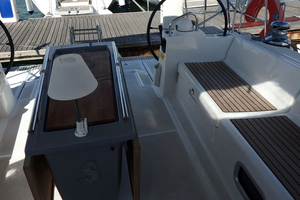 Deck of Joy, a Beneteau Oceanis 48 sailboat at Municipal Unit of Lefkada, Greece