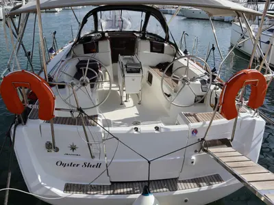 Cockpit of OYSTER SHELL, a Jeanneau Sun Odyssey 379 sailboat at Athens, Greece