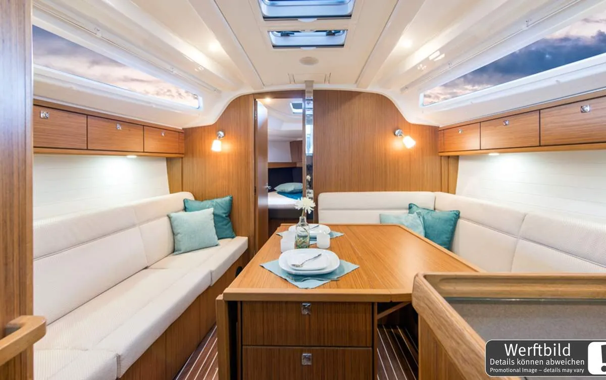 Salon of Bärbel, a Bavaria Cruiser 37 sailboat at Heiligenhafen, Germany
