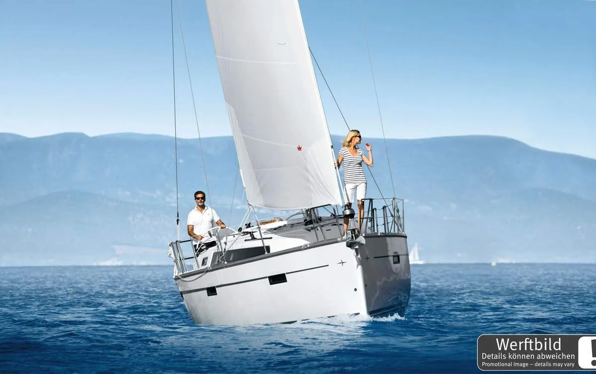 Exterior view of Bärbel, a Bavaria Cruiser 37 sailboat at Heiligenhafen, Germany