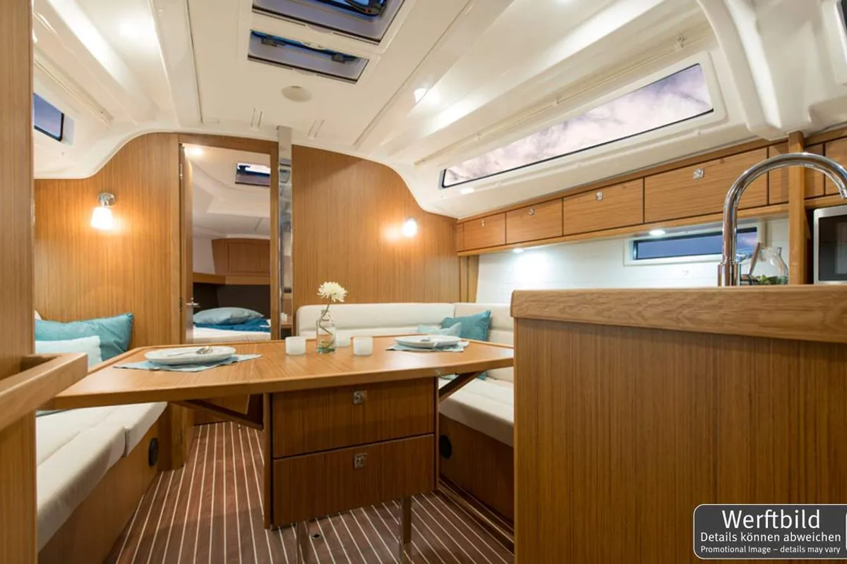 Salon of Bärbel, a Bavaria Cruiser 37 sailboat at Heiligenhafen, Germany