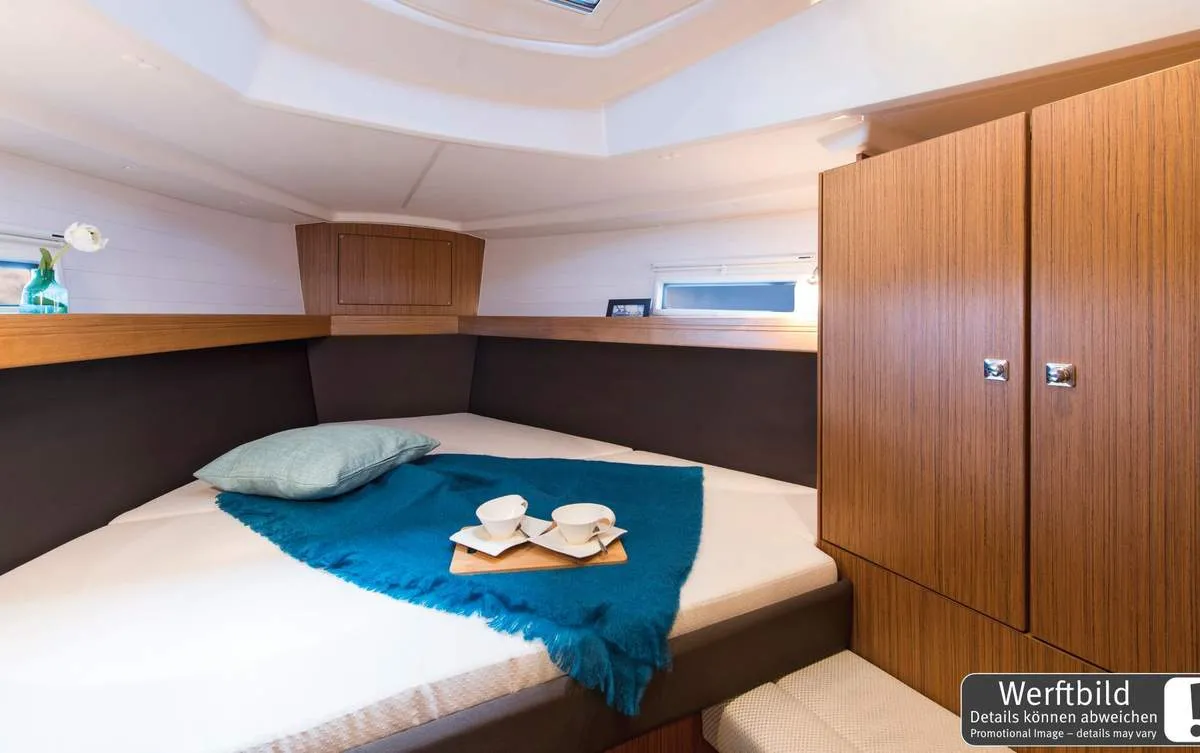 Cabin on Bärbel, a Bavaria Cruiser 37 sailboat at Heiligenhafen, Germany