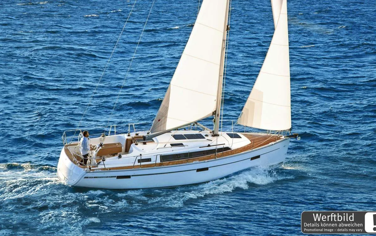 Exterior view of Bärbel, a Bavaria Cruiser 37 sailboat at Heiligenhafen, Germany